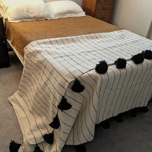 Cotton Moroccan Blanket Throw Pom Pom, Bedspread Coverlet